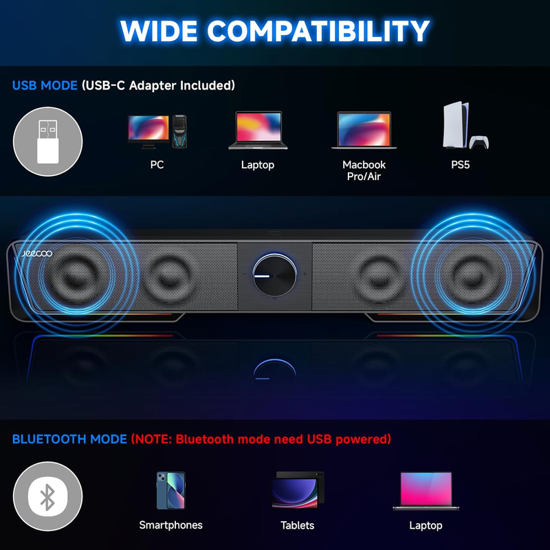 A40 Bluetooth Computer Speakers with Clear Sound, USB Plug & Play PC Speakers wi3
