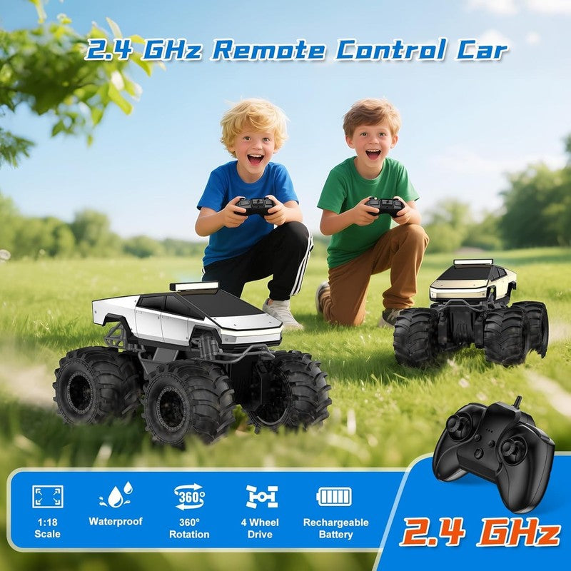 Amphibious Remote Control Monster Truck   4WD All Terrain RC Car for Kids 6+2