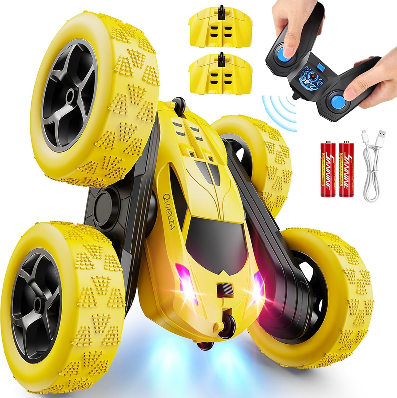Kids RC Car 4WD Off Road Stunt 360° Rotating Remote Control Yellow Gift11