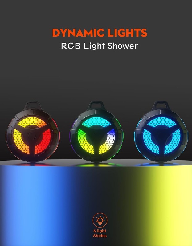 Waterproof Bluetooth Shower Speaker, IPX7, TWS, RGB Lights, Gift for All Ages5