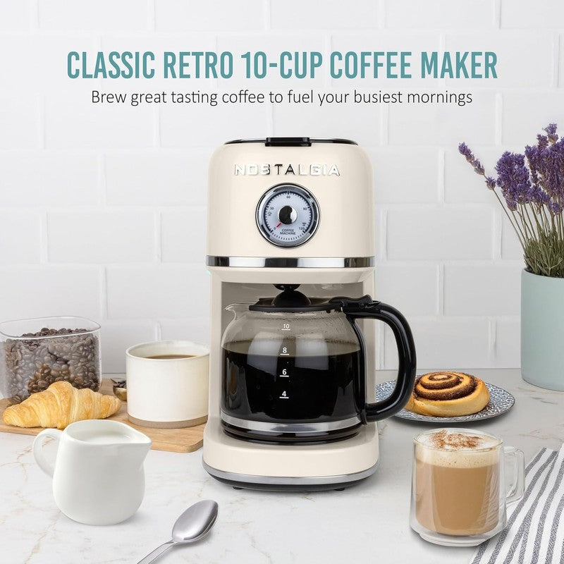 Retro 10 Cup Coffee Maker One-Touch Drip Brew Cream 50oz Carafe2
