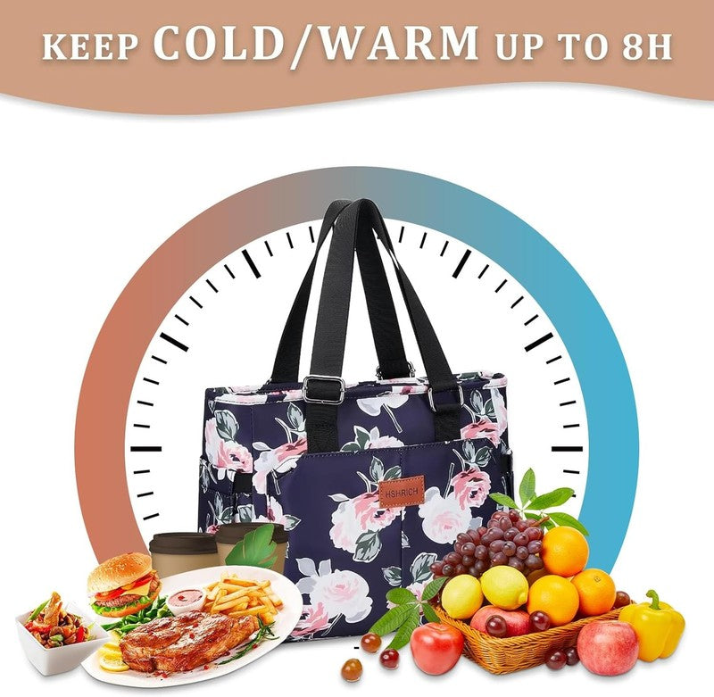 Large Peony Insulated Lunch Bag for Women Aluminum Lined Reusable Easy Clean3