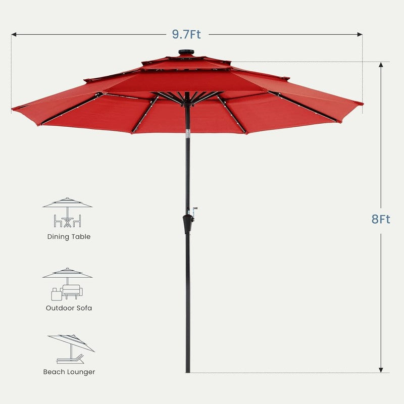 Outdoor 10FT Solar Umbrella 32 LED Lights Tilt Crank Backyard Deck Garden1