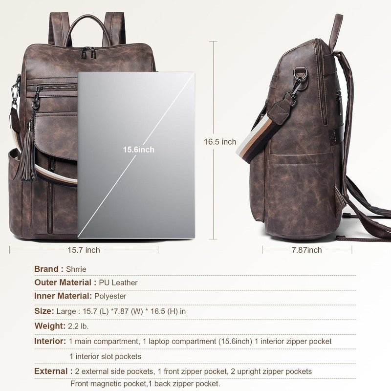 Women Laptop Backpack 15.6" Leather Travel Work Water Resistant Coffee2