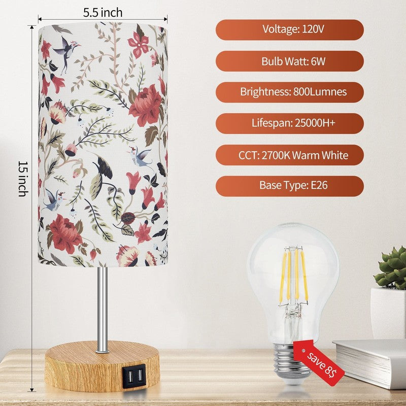 15" Touch Control Table Lamp w/ Dual USB Floral Shade 3 Way Dimmable Bedside3