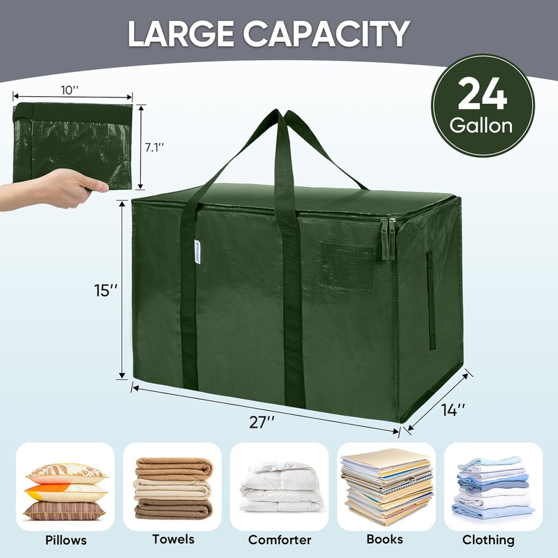 6 Pack Extra Large Heavy Duty Moving Bags Zipper Storage Totes Olive4