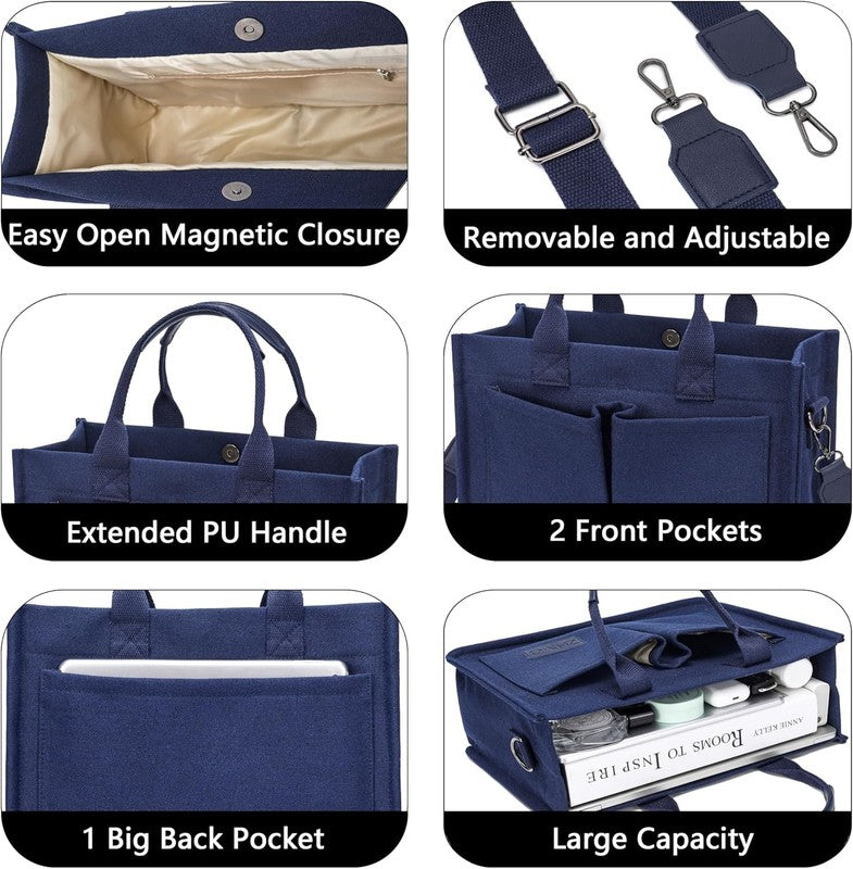 Women’s Canvas Tote Bag w/ Compartments Large Shoulder Crossbody Work Laptop Bag3