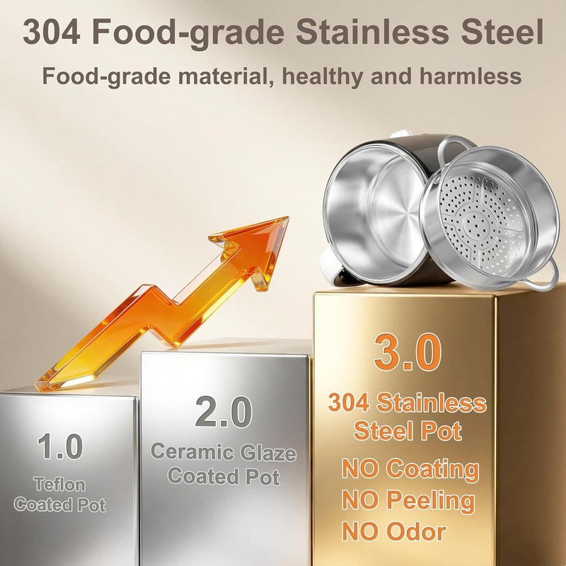 1.6L Electric Hot Pot with Steamer Stainless Steel Temp Control Keep Warm1