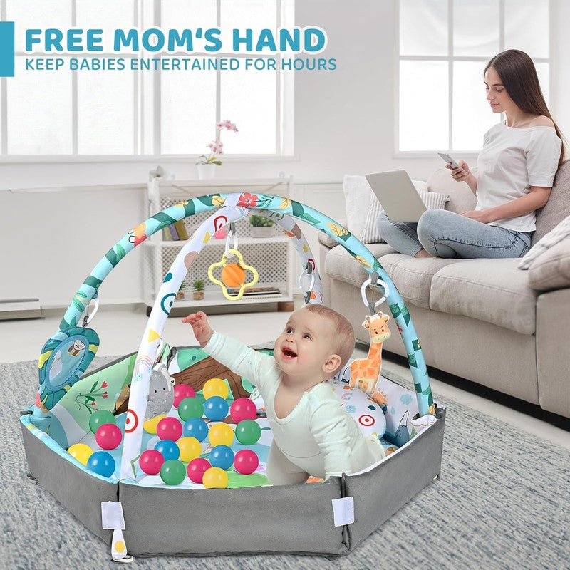 8 in 1 Baby Gym Play Mat Tummy Time Ball Pit w/ Toys 0 12M4