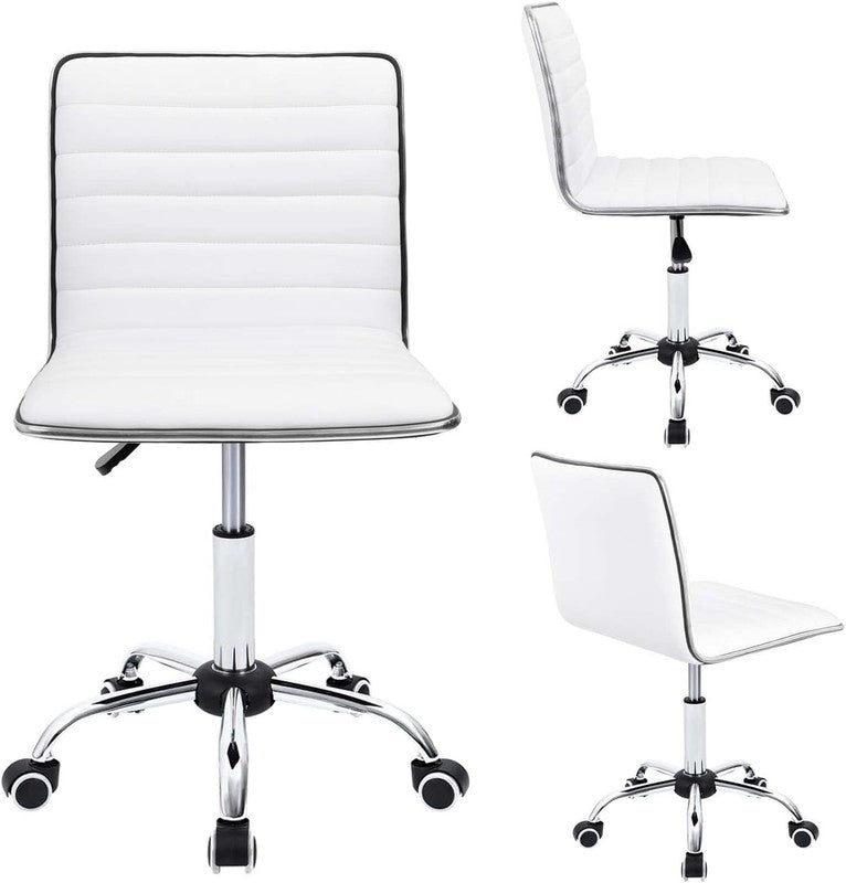 Retro White PU Leather Mid Back Vanity Chair with Swivel Design8