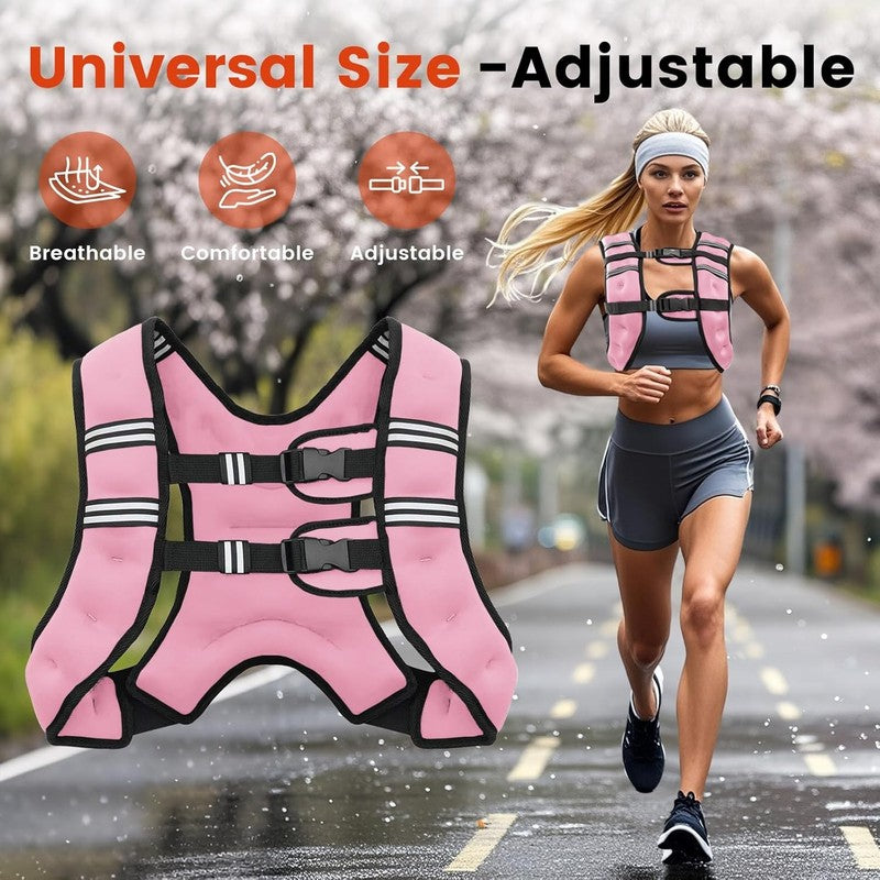 Weighted Vest 12Lb Adjustable Reflective Stripe Strength Training Workout LPink3