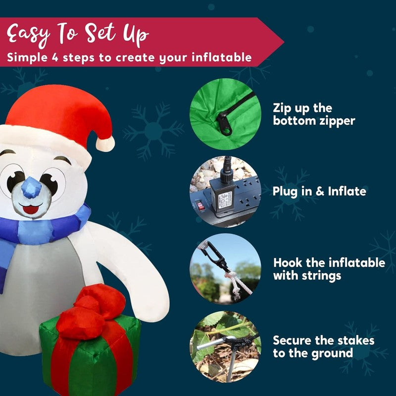 4 Ft Christmas Inflatable Polar Bear with Gift Decoration, Blow up Polar Bear wi6
