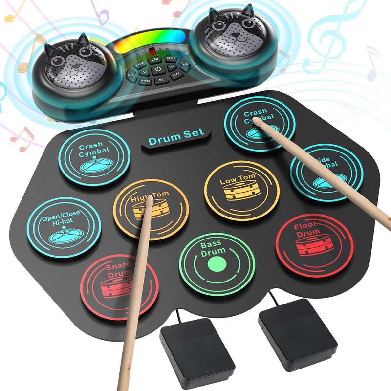 Electronic Drum Set 9 Pad Roll Up Drum Kit MIDI Portable Beginners10
