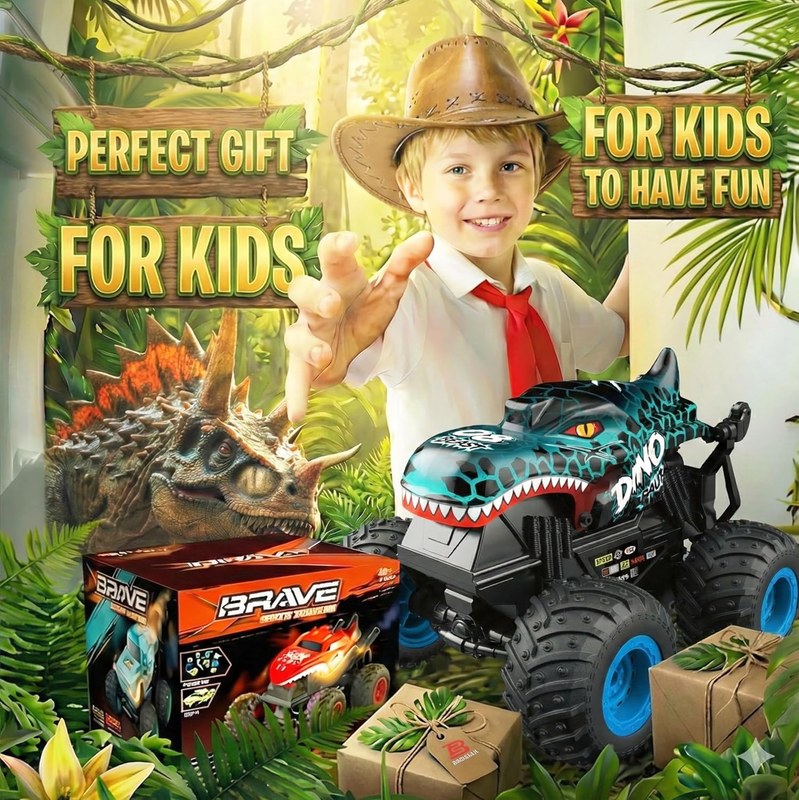 RC Monster Truck Toy Dinosaur Car Light Music 30° Spin Drifting Kids Blue6