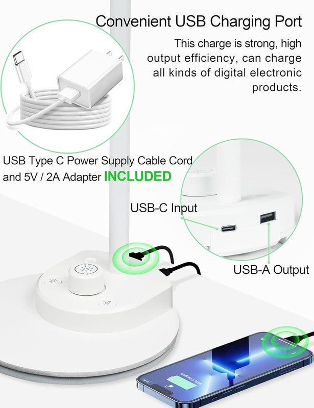 Dimmable LED Desk Lamp with USB Port, 3 Color Modes & Flexible Gooseneck3