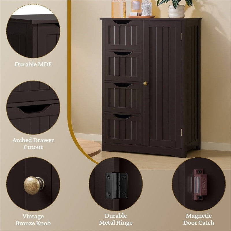 Wooden Cabinet Storage Unit with Drawers & Cupboard for Bathroom, Espresso7