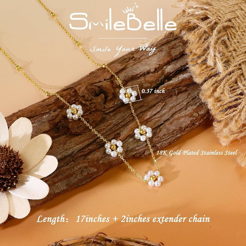 Pearl Necklace for Women, Gold Plated Stainless Steel2
