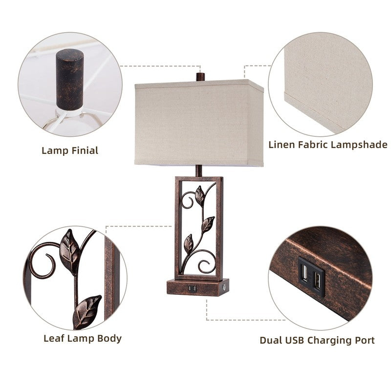 24" Farmhouse Touch Control Table Lamps Set of 2, Rustic Leaf Lamp for Bedroom L5