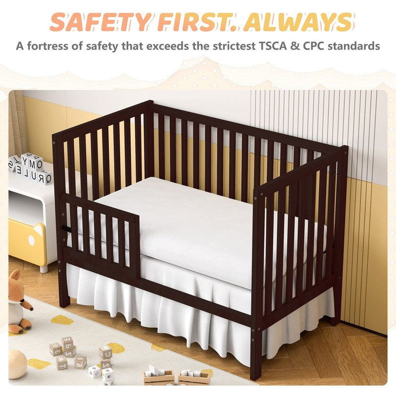 5 In 1 Convertible Crib, Espresso Baby Bed, Converts from Baby Crib to Toddler B7