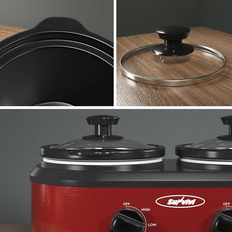 Double Slow Cooker,2 Pot Small Mini Crock Buffet Servers and Warmer,Dual Pot Ova3