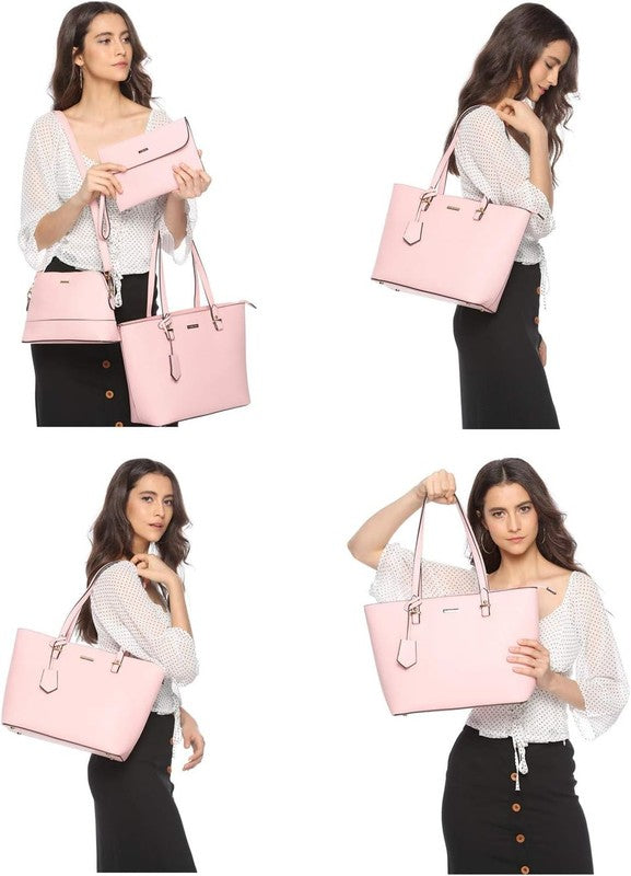 Women Fashion Synthetic Leather Handbag Set 4PCS Tote Shoulder Satchel Purse3