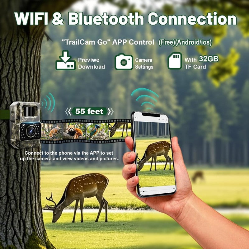 WiFi Trail Camera 48MP Bluetooth Night Vision Hunting Cam Rechargeable2