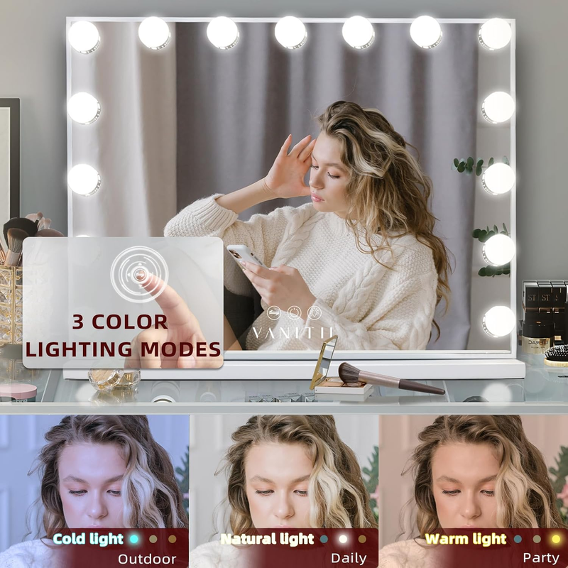Hollywood Vanity Mirror VANITII 15 LED Bulbs Dimmable USB Lighted Tabletop4