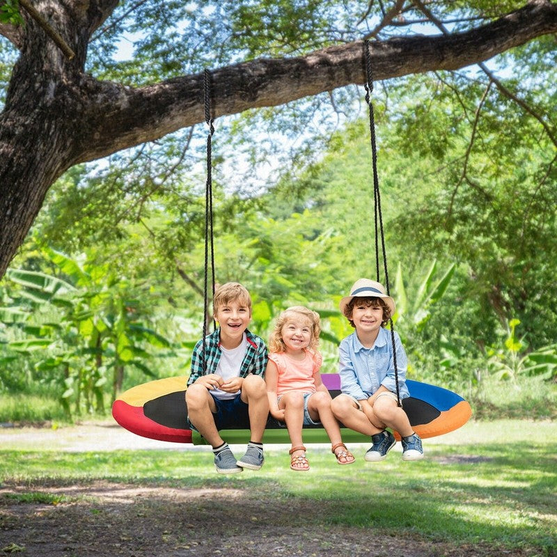 60" Saucer Tree Swing, Adjustable Outdoor Kids Giant Oval Platform, Colorful1