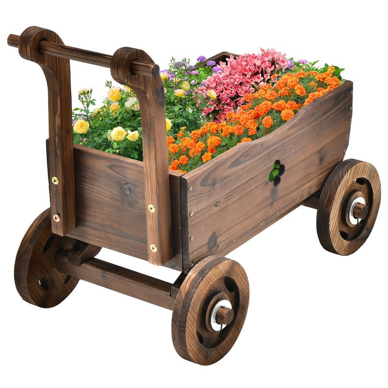 Decorative Wagon Cart Plant Flower Pot Stand Wooden Raised Garden Planter Box9