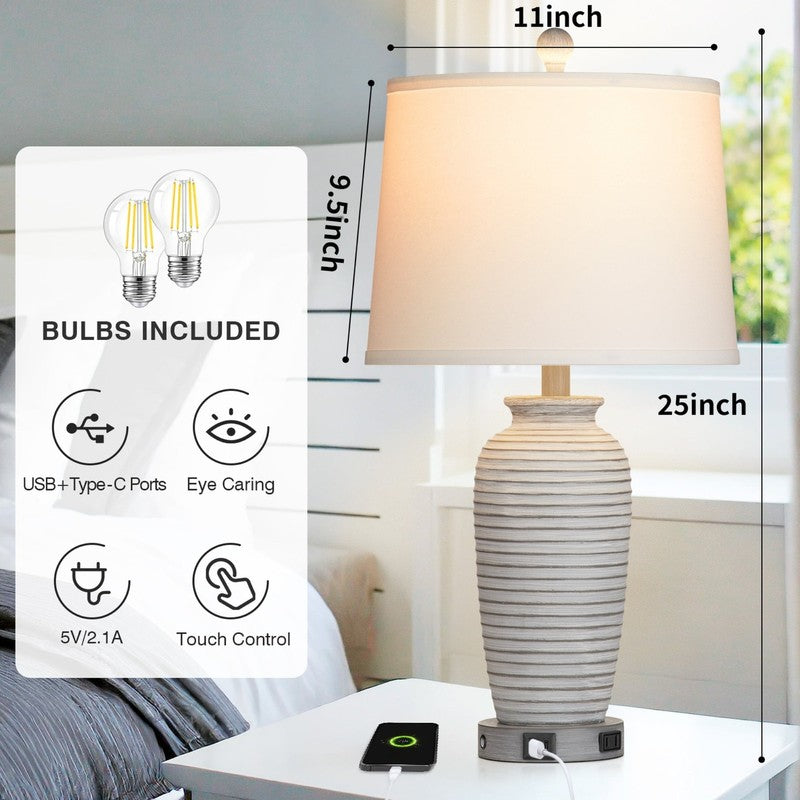 Farmhouse Jar Table Lamp Set of 2 USB Ports AC Outlet 3 Way Touch Dimmable1