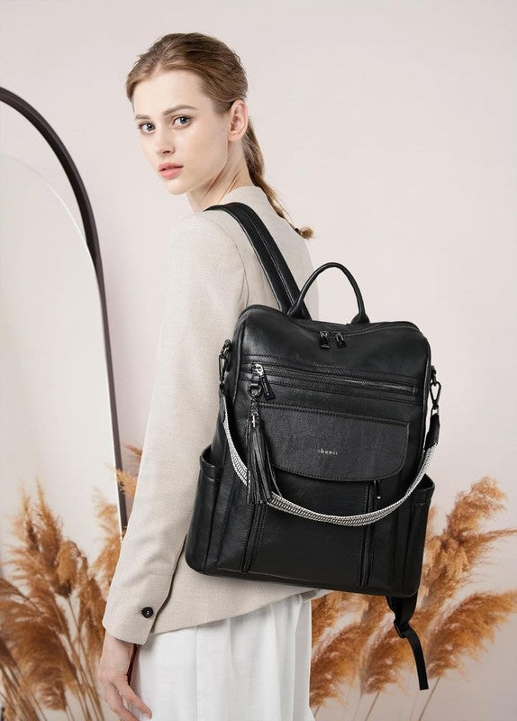 Women Laptop Backpack 15.6" Leather Travel Work Water Resistant Black1