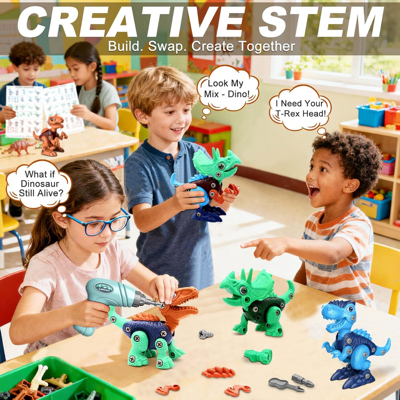 3 Pack Dinosaur Building Toys STEM Drill Construction Set Kids Educational2