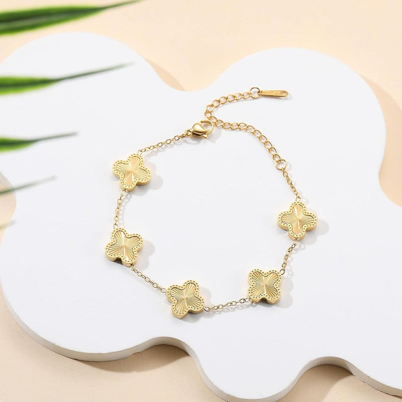 18K Gold Plated Four Leaf Clover Bracelet Lucky Dainty Gift Women4