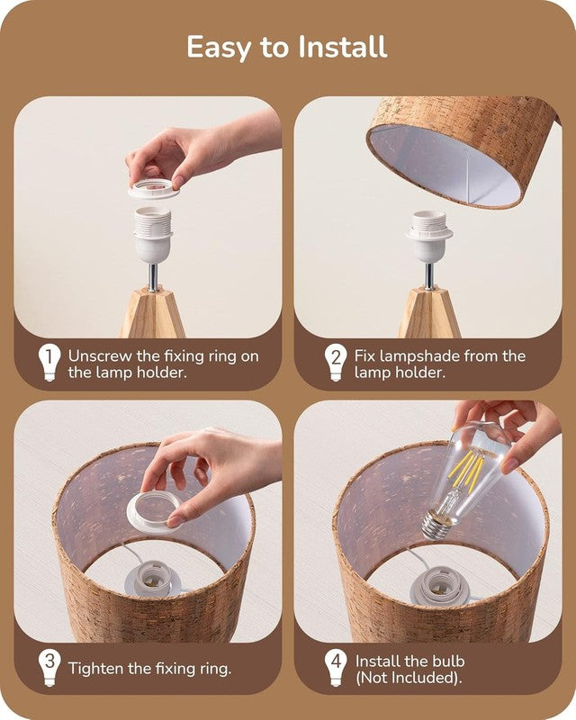 Small Table Lamp Wooden Tripod Bedside Lamp Linen Shade E26 14.2in4