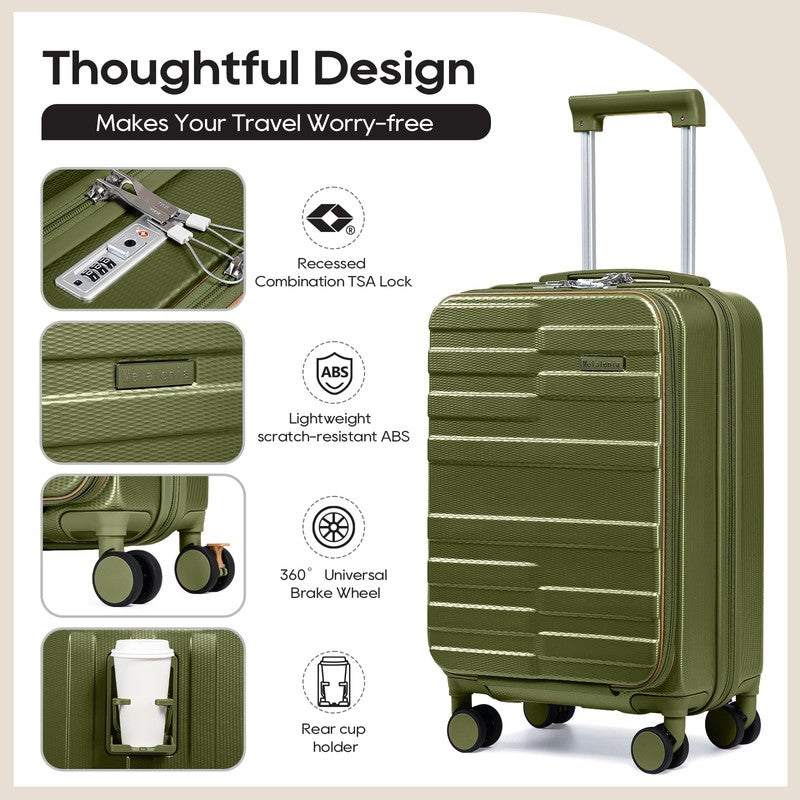 3 Piece Front Opening Cover Carry On Luggage Side Hooks TSA Lock Spinner Wheels 3