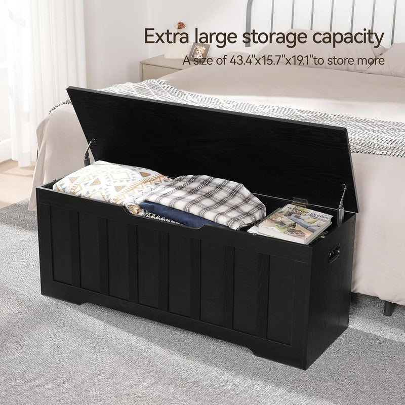 47.2'' Wooden Storage Chest Trunk Flip Top Bench Shoe Storage Black3