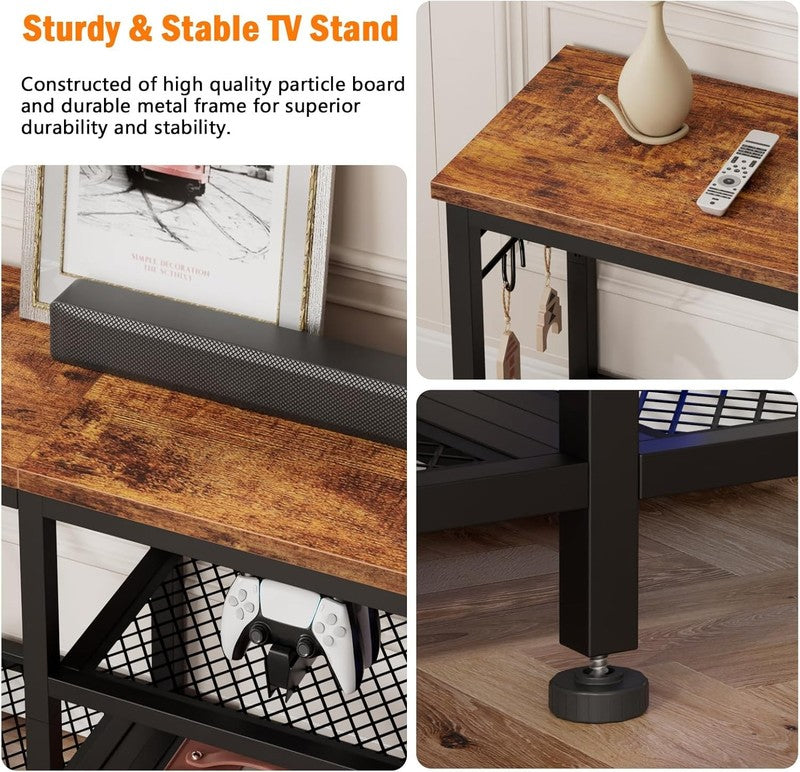 TV Stand for up to 55" TVs, Entertainment Center with Open Storage, Rustic Brown5