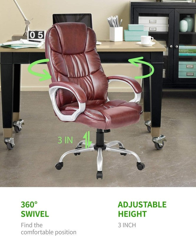 Ergonomic High Back Executive Office Chair with Lumbar Support - Brown PU Leathe5