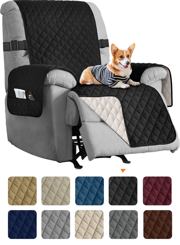 Reversible Recliner Chair Cover Black Small Washable Slipcover for Pets/Kids0