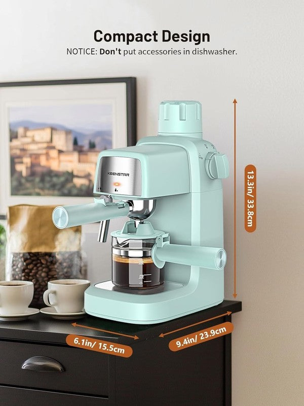 3.5 Bar Espresso Machine 800W 4-Cup Compact with Milk Frother3