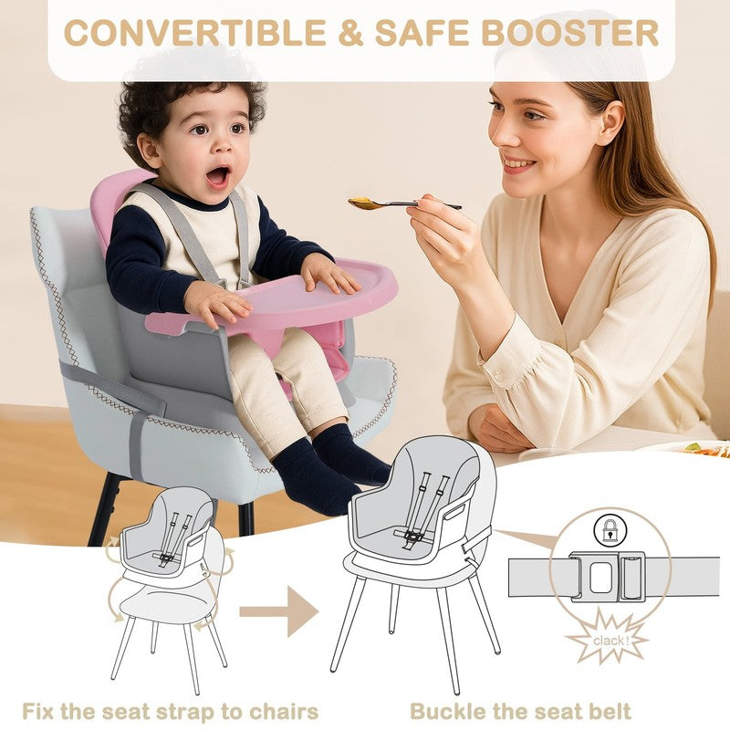 8 in 1 Baby High Chair, Toddler Dining Booster Seat for Eating, Pink Grey1