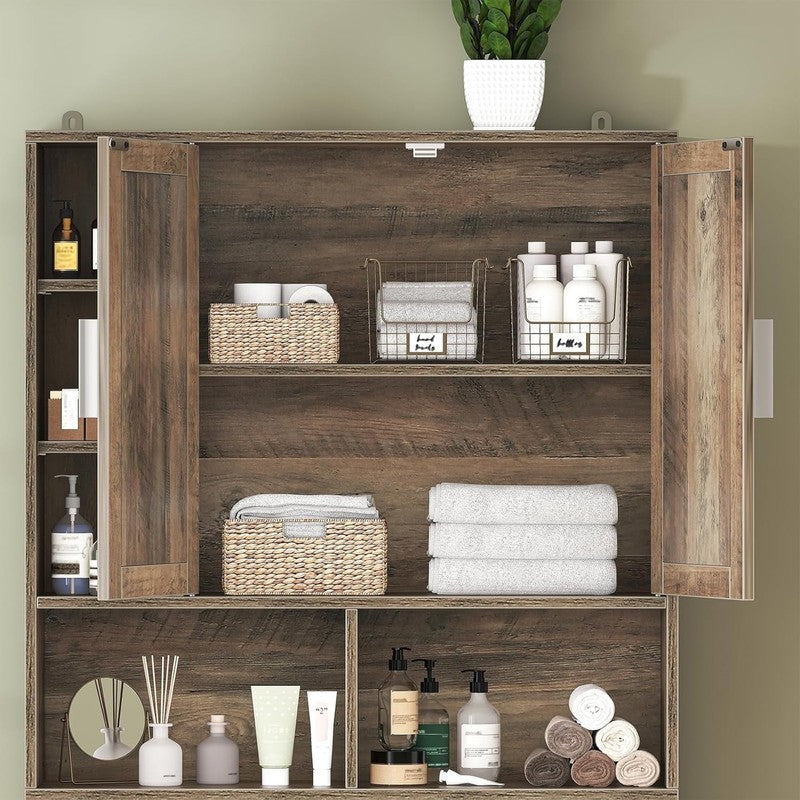 Farmhouse Over-Toilet Cabinet with 2 Barn Doors, 10 Adjustable Shelves & Tissue4