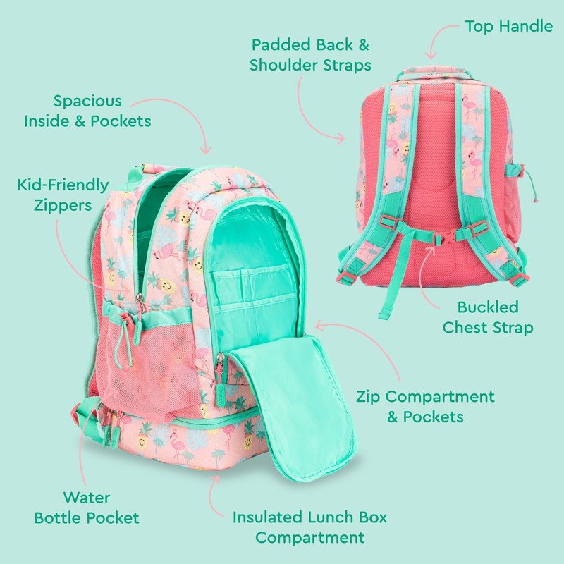 Kids 2 in 1 Backpack and Insulated Lunch Bag Tropical Print Water Resistant Scho2