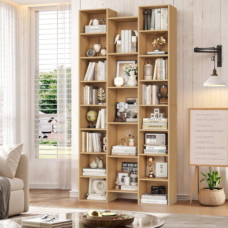 21-Cube Bookcase, 71’’ Tall Wooden Bookshelves with Adjustable Shelves, Triple W5