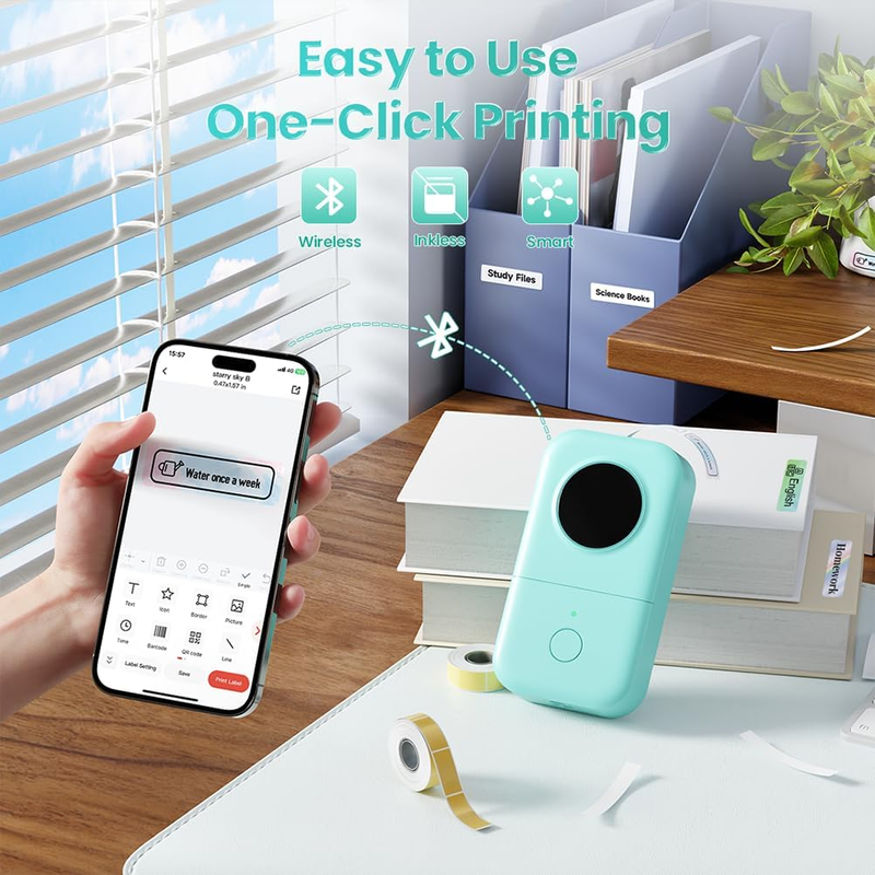 D30 Label Maker Machine, Portable Bluetooth Mini Label Printer, Smartphone Handh2