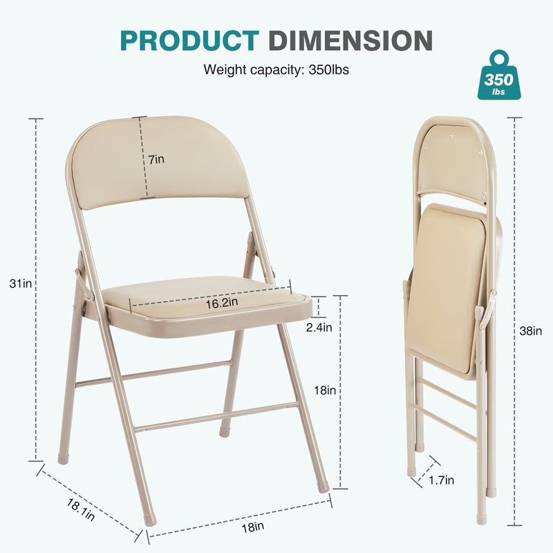Folding Chairs 2 Pack/4 Pack, Padded PU Leather Seat, Heavy Duty,Black/Khaki1