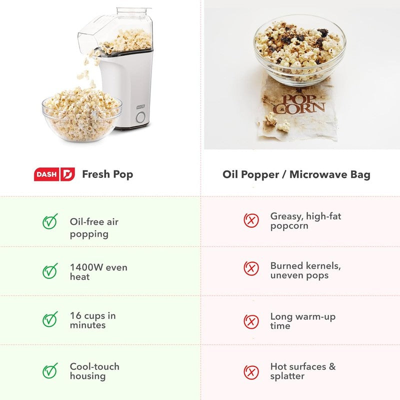 Fresh Pop Popcorn Maker - Oil-Free, Air Popcorn Popper - with Measuring Cup & Re5