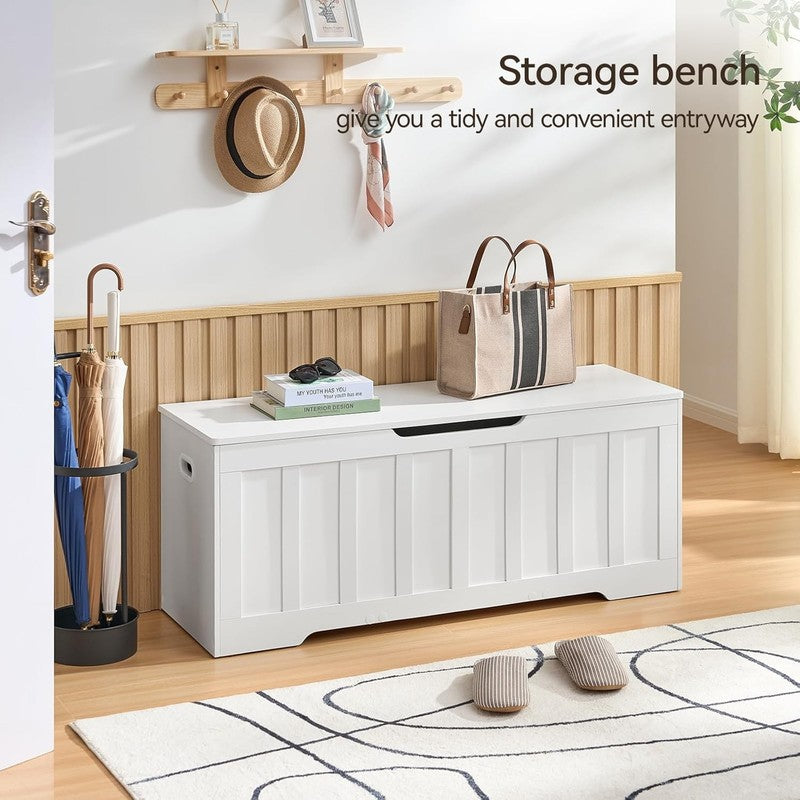 47.2'' Wooden Storage Chest Trunk Flip Top Bench Shoe Storage White3