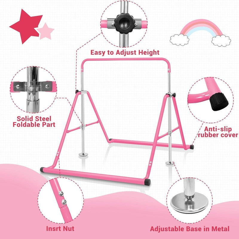 Kids Gymnastics Bar Adjustable Height Folding Horizontal Training Bar Home Use2