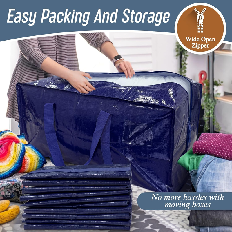 6 Pack Heavy Duty Moving Bags Large Storage Zipper Handles Dark Blue4